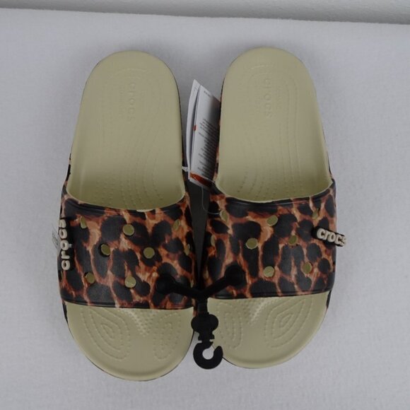 Crocs Leopard Print Slides Men Size 9 US Women Size 11 Animal Print Sandals - Picture 2 of 9